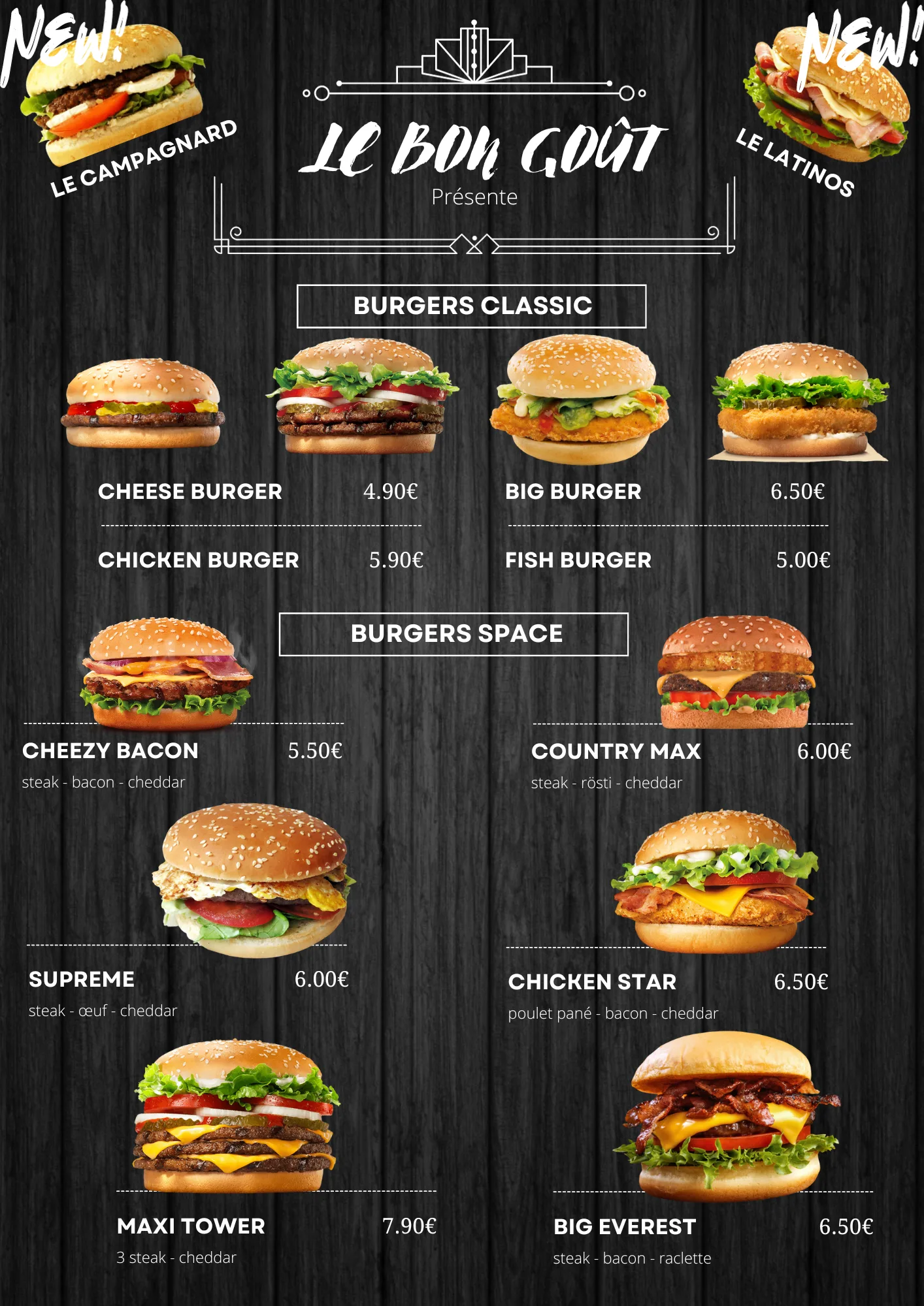 La carte complète Le Bon Goût